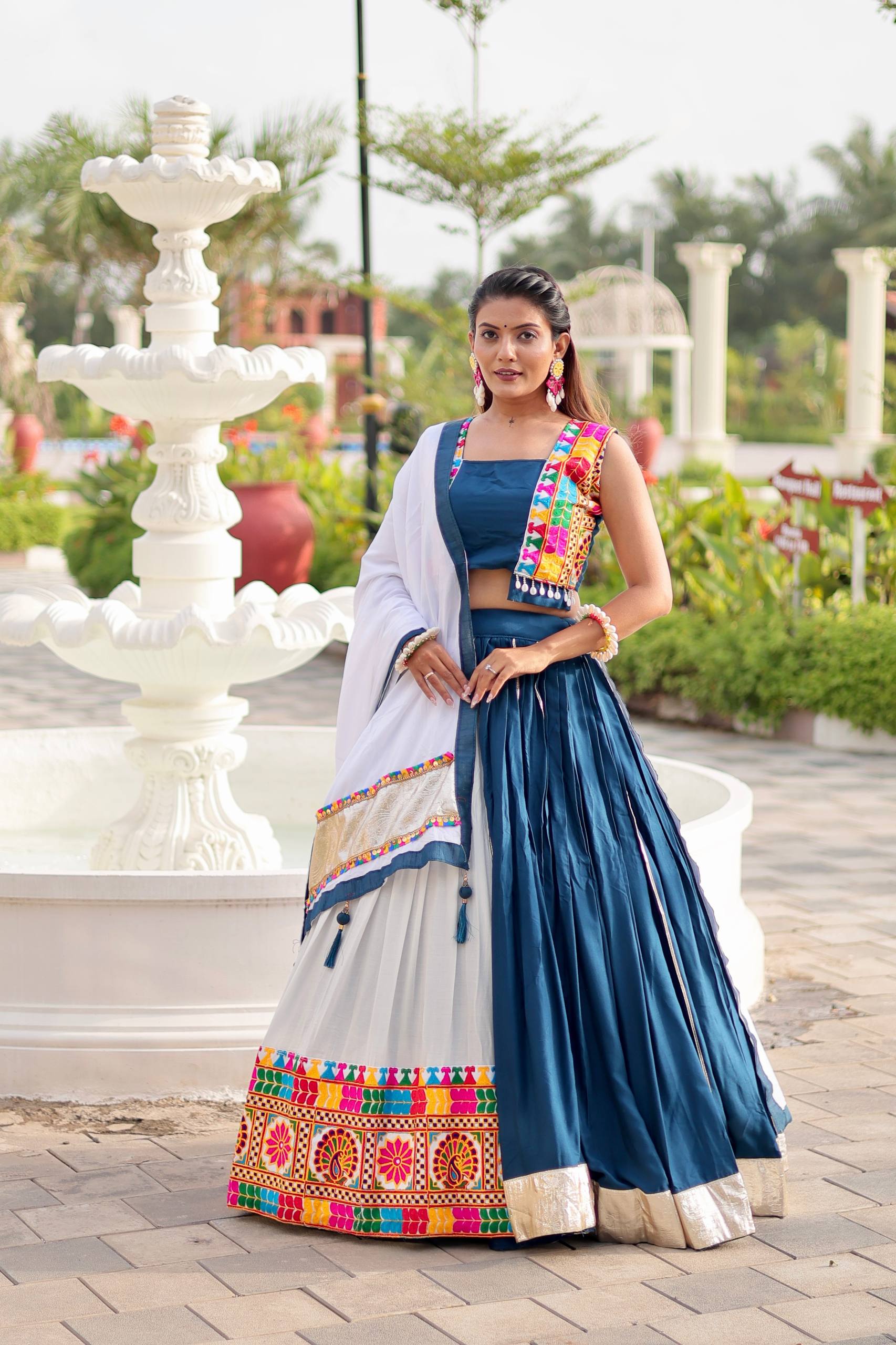 Pure Cotton Navratri Lehenga Choli Set with Heavy Gamathi Work & 6-Meter Flair